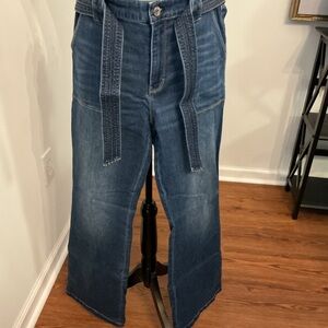 White House Black Market Medium Blue Wide-Leg Flare Jeans with Self-Tie Belt